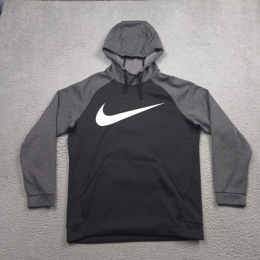 Nike Therma Swoosh Essential Hoodie Men M Black Gray Dri-FIT 931991-010